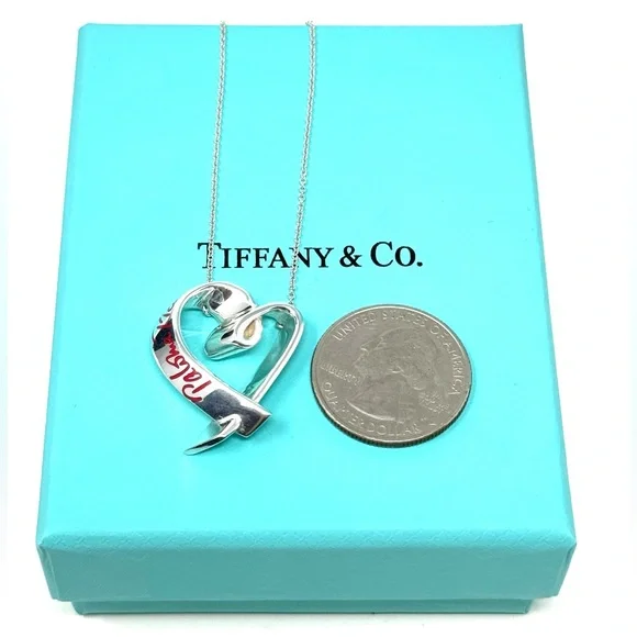 Authentic Tiffany &CO. Paloma Picasso Enamel Red Loving Heart Necklace. - Picture 14 of 16